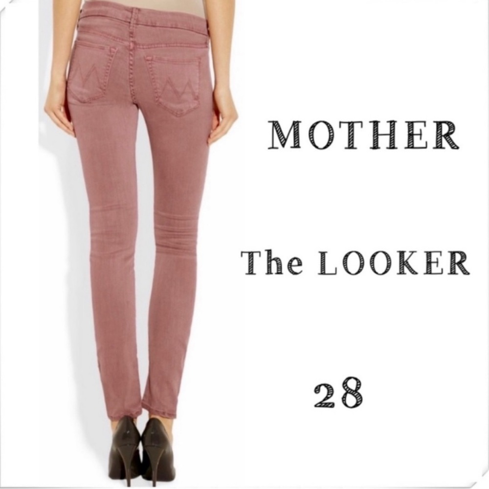 Mother Denim The Looker Low Rise Skinny Jeans Paradise Rouge Pink Sz 28 1001-127